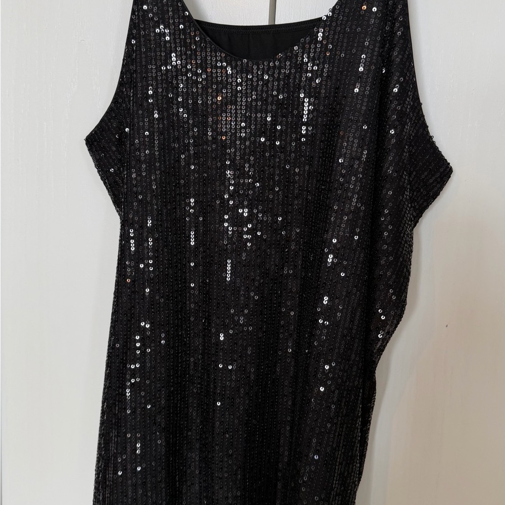 Black Sequin Camisole, Lined w/ adjustable straps XXL